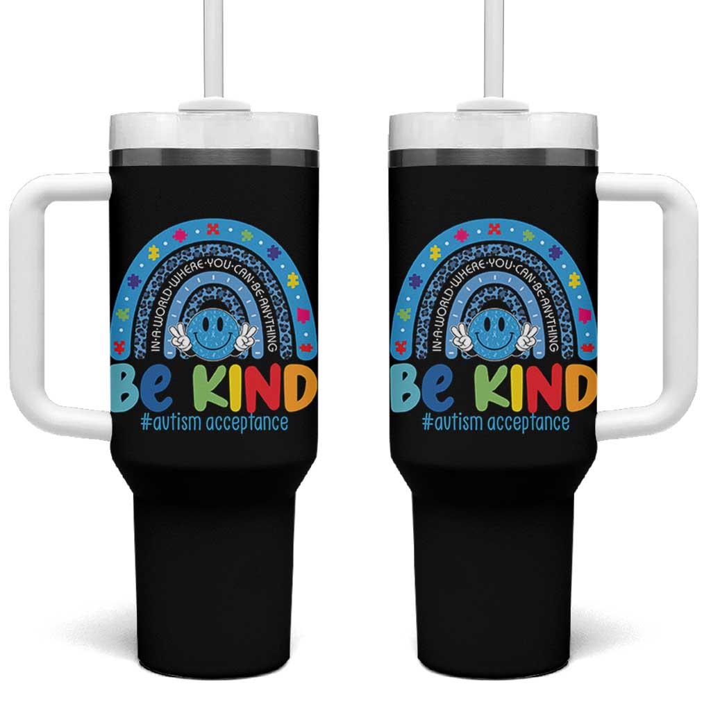 Autism Acceptance Tumbler With Handle Rainbow in April We Wear Blue Ribbon Autism