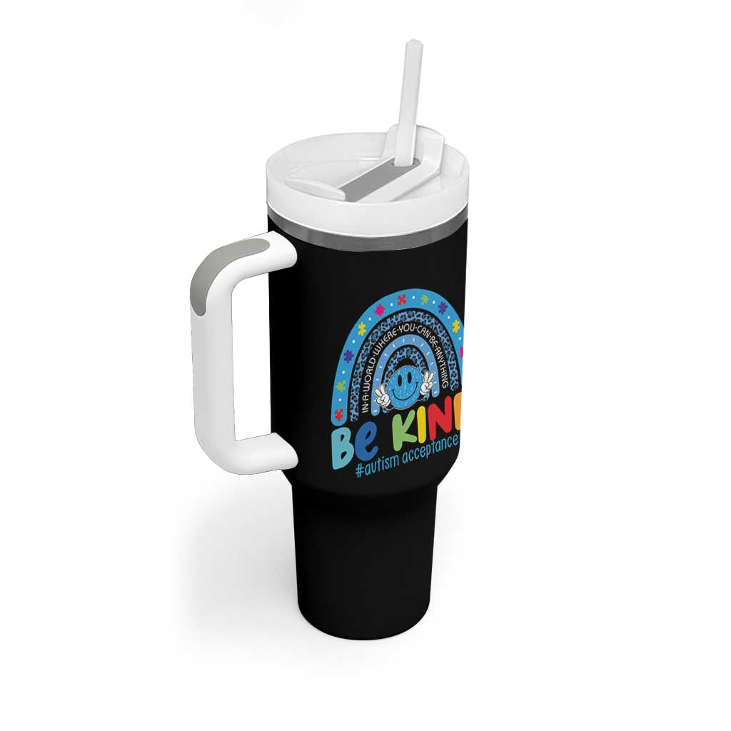 Autism Acceptance Tumbler With Handle Rainbow in April We Wear Blue Ribbon Autism