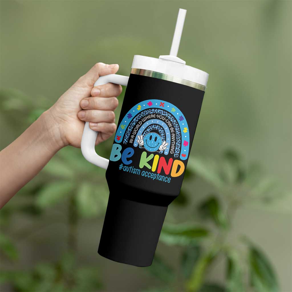 Autism Acceptance Tumbler With Handle Rainbow in April We Wear Blue Ribbon Autism
