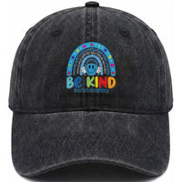 Autism Acceptance Washed Cotton Baseball Cap Rainbow in April We Wear Blue Ribbon Autism