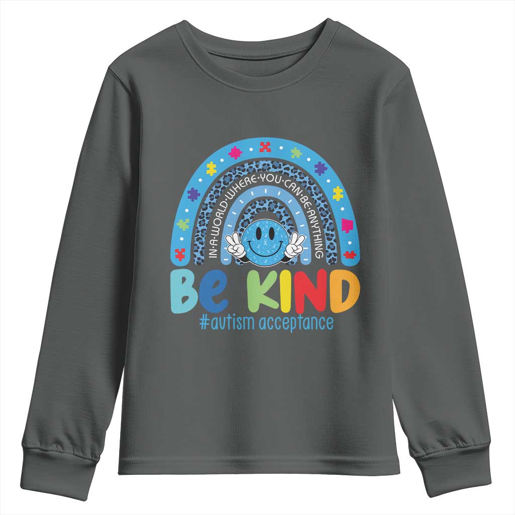 Autism Acceptance Youth Sweatshirt Rainbow in April We Wear Blue Ribbon Autism
