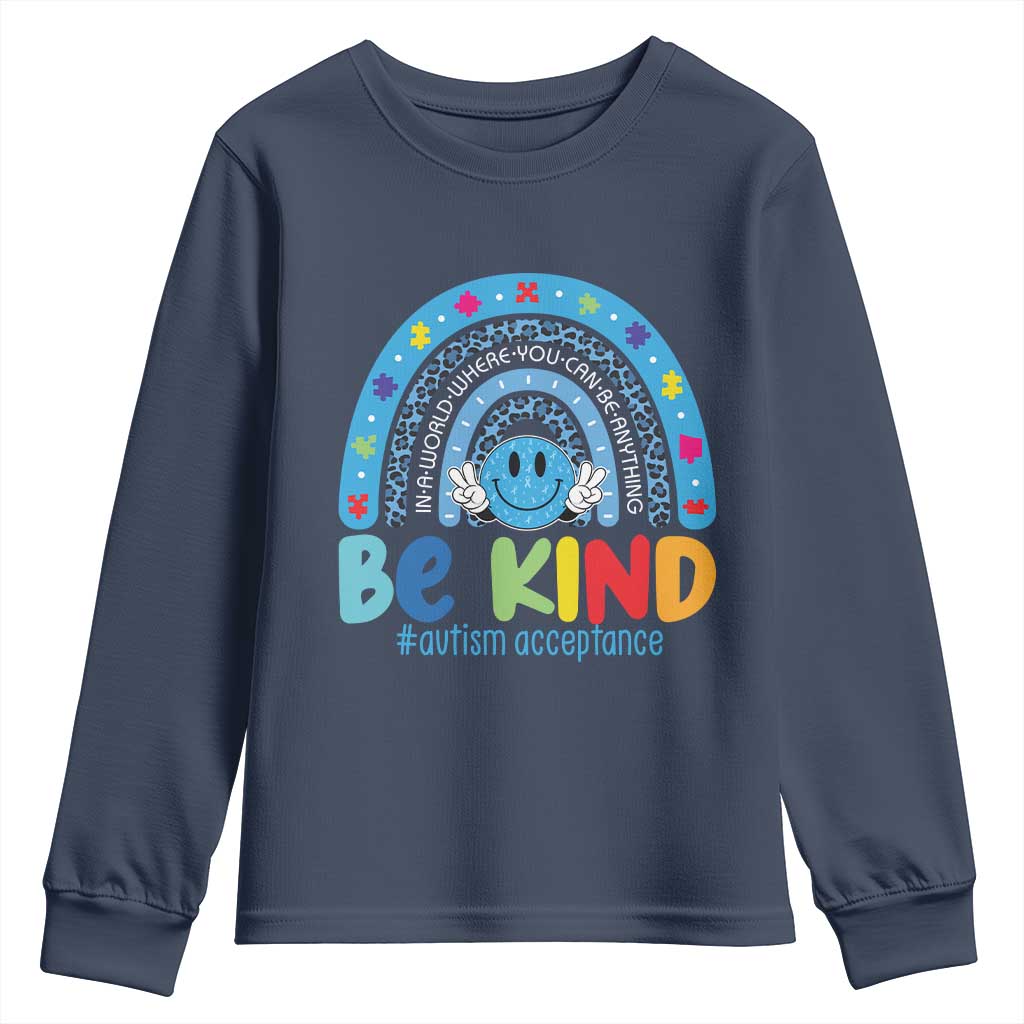 Autism Acceptance Youth Sweatshirt Rainbow in April We Wear Blue Ribbon Autism