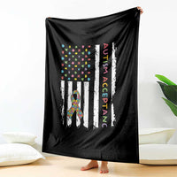 Autism Acceptance Throw Blanket American Flag Neurodivergent Support Ribbon Puzzle