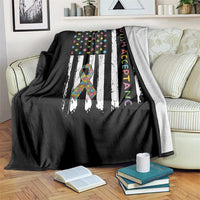 Autism Acceptance Throw Blanket American Flag Neurodivergent Support Ribbon Puzzle
