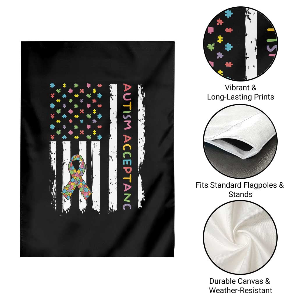 Autism Acceptance Garden Flag American Flag Neurodivergent Support Ribbon Puzzle