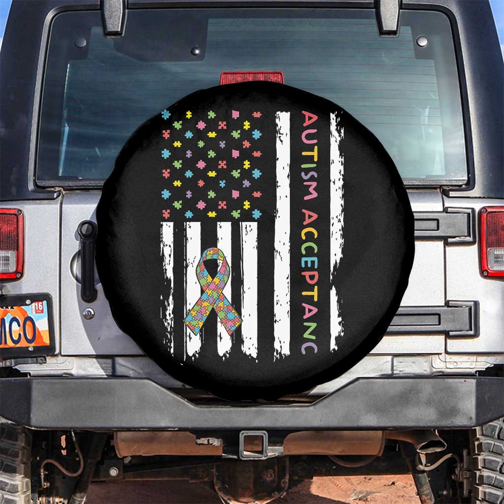 Autism Acceptance Spare Tire Cover American Flag Neurodivergent Support Ribbon Puzzle