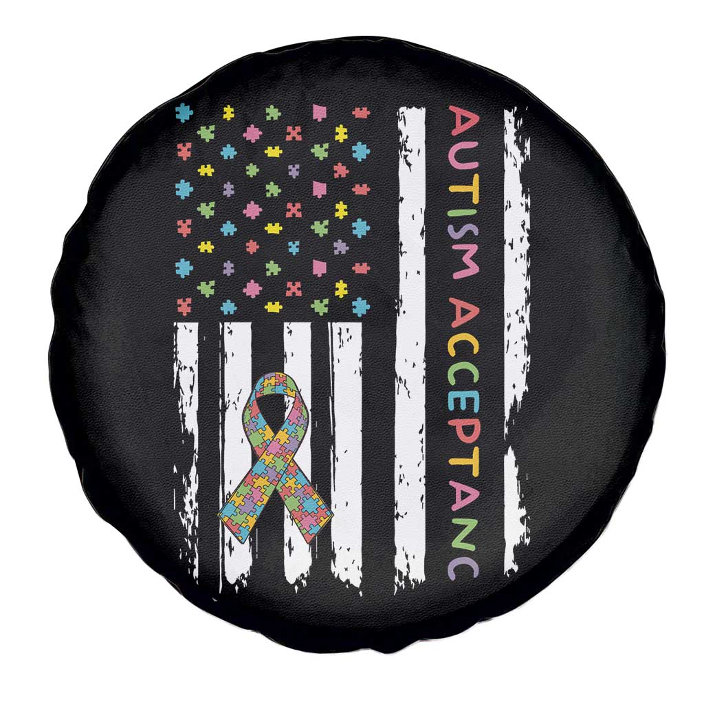 Autism Acceptance Spare Tire Cover American Flag Neurodivergent Support Ribbon Puzzle