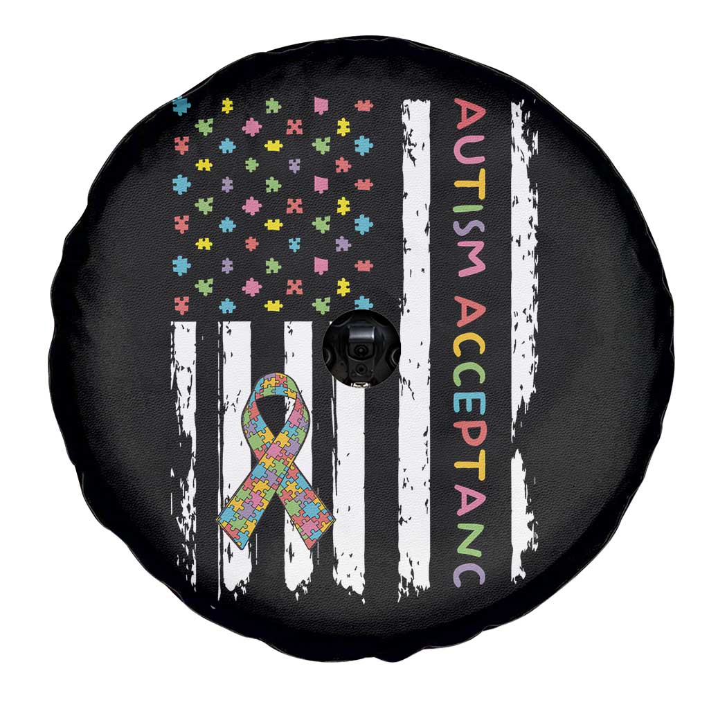 Autism Acceptance Spare Tire Cover American Flag Neurodivergent Support Ribbon Puzzle