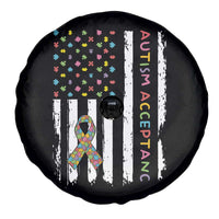 Autism Acceptance Spare Tire Cover American Flag Neurodivergent Support Ribbon Puzzle