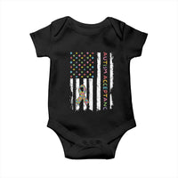 Autism Acceptance Baby Onesie American Flag Neurodivergent Support Ribbon Puzzle