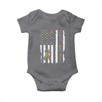Autism Acceptance Baby Onesie American Flag Neurodivergent Support Ribbon Puzzle