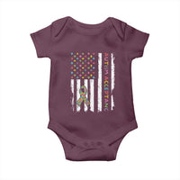 Autism Acceptance Baby Onesie American Flag Neurodivergent Support Ribbon Puzzle