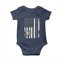 Autism Acceptance Baby Onesie American Flag Neurodivergent Support Ribbon Puzzle