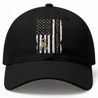 Autism Acceptance Baseball Cap American Flag Neurodivergent Support Ribbon Puzzle