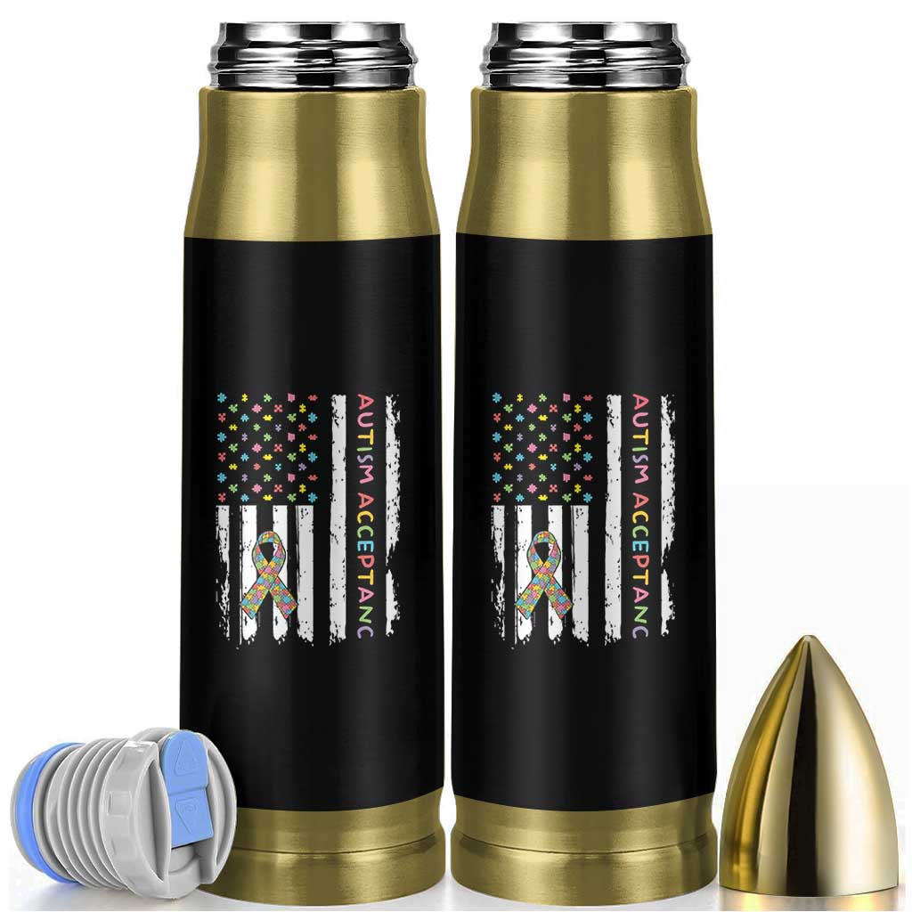 Autism Acceptance Bullet Tumbler American Flag Neurodivergent Support Ribbon Puzzle