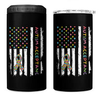 Autism Acceptance 4 in 1 Can Cooler Tumbler American Flag Neurodivergent Support Ribbon Puzzle