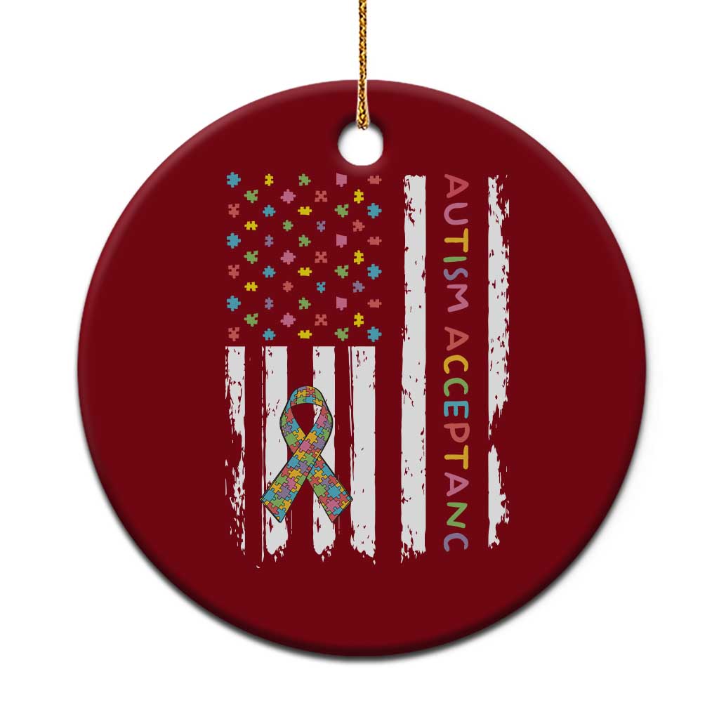 Autism Acceptance Ceramic Ornament American Flag Neurodivergent Support Ribbon Puzzle