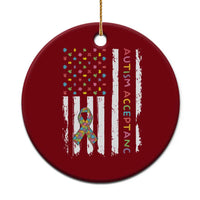 Autism Acceptance Ceramic Ornament American Flag Neurodivergent Support Ribbon Puzzle