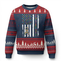 Autism Acceptance Ugly Christmas Sweater American Flag Neurodivergent Support Ribbon Puzzle