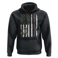 Autism Acceptance Hoodie American Flag Neurodivergent Support Ribbon Puzzle