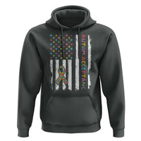 Autism Acceptance Hoodie American Flag Neurodivergent Support Ribbon Puzzle