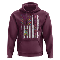 Autism Acceptance Hoodie American Flag Neurodivergent Support Ribbon Puzzle