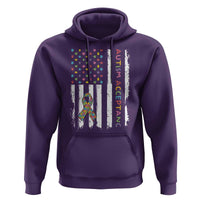 Autism Acceptance Hoodie American Flag Neurodivergent Support Ribbon Puzzle
