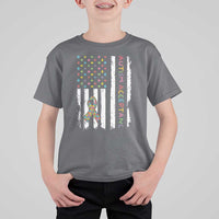 Autism Acceptance T Shirt For Kid American Flag Neurodivergent Support Ribbon Puzzle