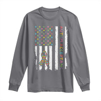 Autism Acceptance Long Sleeve Shirt American Flag Neurodivergent Support Ribbon Puzzle