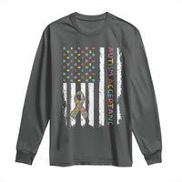Autism Acceptance Long Sleeve Shirt American Flag Neurodivergent Support Ribbon Puzzle