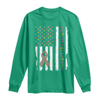Autism Acceptance Long Sleeve Shirt American Flag Neurodivergent Support Ribbon Puzzle
