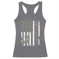 Autism Acceptance Racerback Tank Top American Flag Neurodivergent Support Ribbon Puzzle