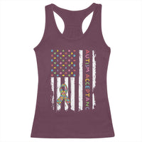 Autism Acceptance Racerback Tank Top American Flag Neurodivergent Support Ribbon Puzzle