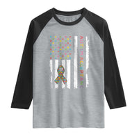Autism Acceptance Raglan Shirt American Flag Neurodivergent Support Ribbon Puzzle