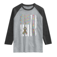Autism Acceptance Raglan Shirt American Flag Neurodivergent Support Ribbon Puzzle