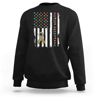 Autism Acceptance Sweatshirt American Flag Neurodivergent Support Ribbon Puzzle