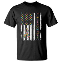 Autism Acceptance T Shirt American Flag Neurodivergent Support Ribbon Puzzle