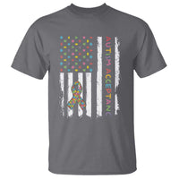 Autism Acceptance T Shirt American Flag Neurodivergent Support Ribbon Puzzle