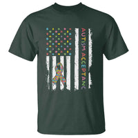 Autism Acceptance T Shirt American Flag Neurodivergent Support Ribbon Puzzle