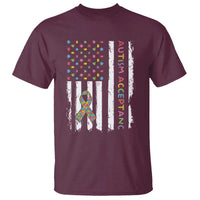 Autism Acceptance T Shirt American Flag Neurodivergent Support Ribbon Puzzle