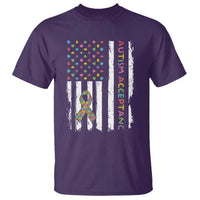 Autism Acceptance T Shirt American Flag Neurodivergent Support Ribbon Puzzle