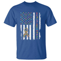 Autism Acceptance T Shirt American Flag Neurodivergent Support Ribbon Puzzle