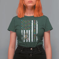 Autism Acceptance T Shirt For Women American Flag Neurodivergent Support Ribbon Puzzle