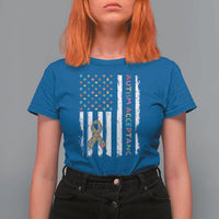 Autism Acceptance T Shirt For Women American Flag Neurodivergent Support Ribbon Puzzle