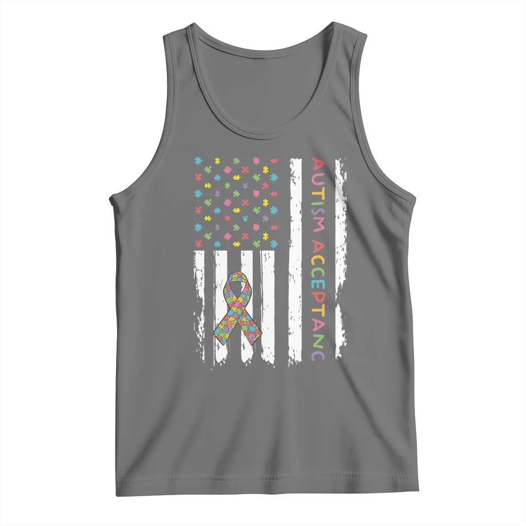 Autism Acceptance Tank Top American Flag Neurodivergent Support Ribbon Puzzle