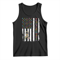 Autism Acceptance Tank Top American Flag Neurodivergent Support Ribbon Puzzle