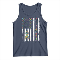 Autism Acceptance Tank Top American Flag Neurodivergent Support Ribbon Puzzle