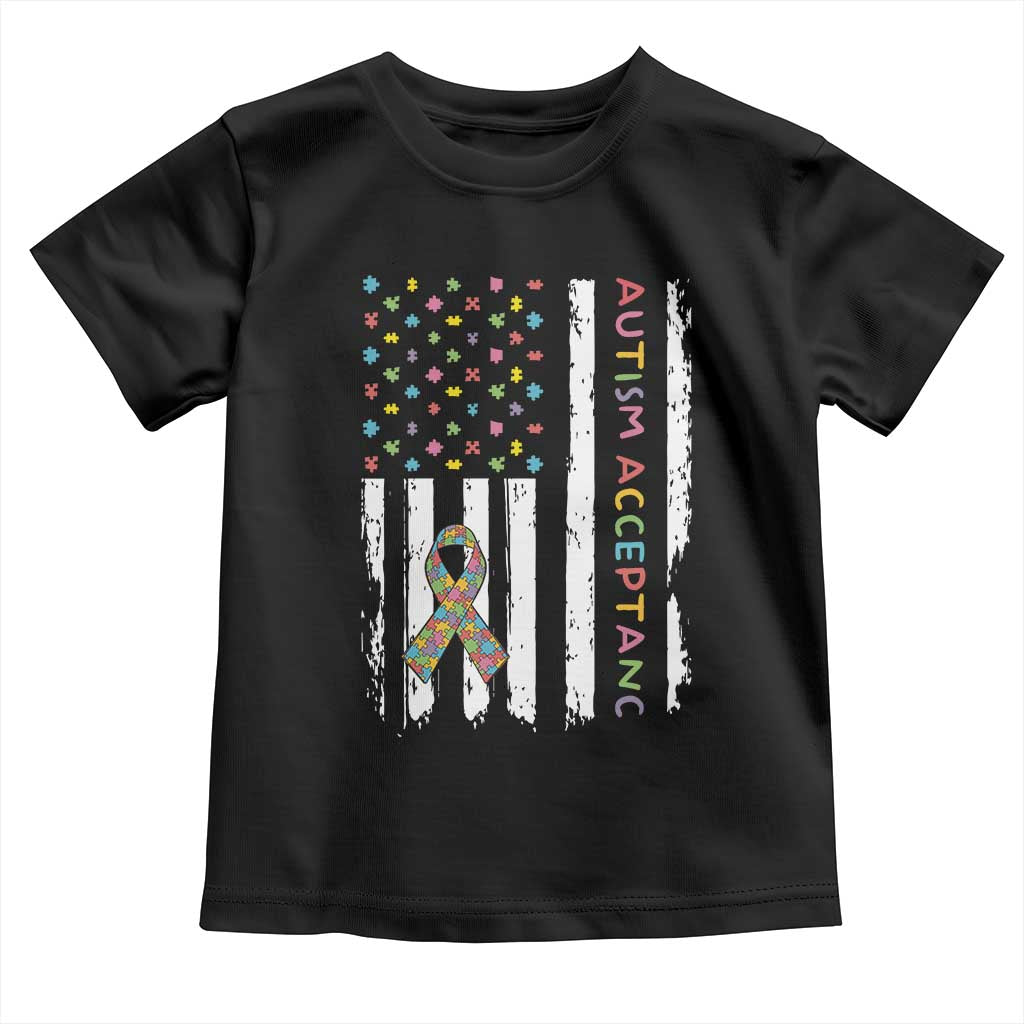Autism Acceptance Toddler T Shirt American Flag Neurodivergent Support Ribbon Puzzle