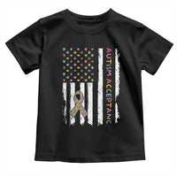 Autism Acceptance Toddler T Shirt American Flag Neurodivergent Support Ribbon Puzzle