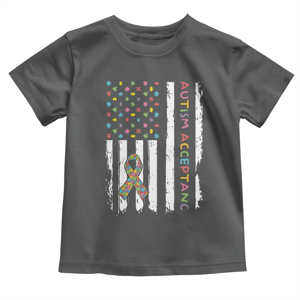 Autism Acceptance Toddler T Shirt American Flag Neurodivergent Support Ribbon Puzzle